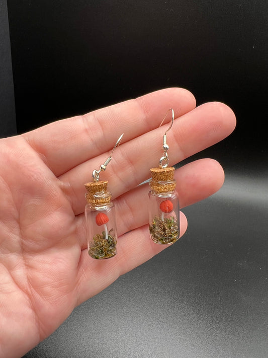 Large Mushroom Terrarium Earrings- Red